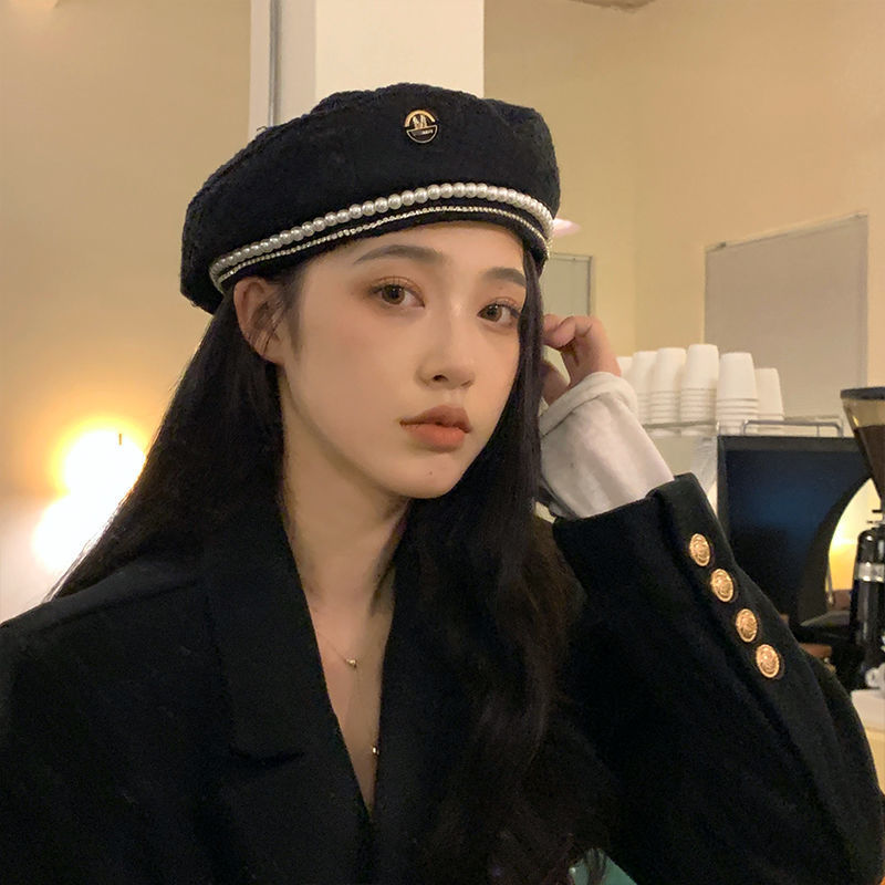 Beret French Wool - W102 Зимний берет, цепочка, жемчуг, стильная