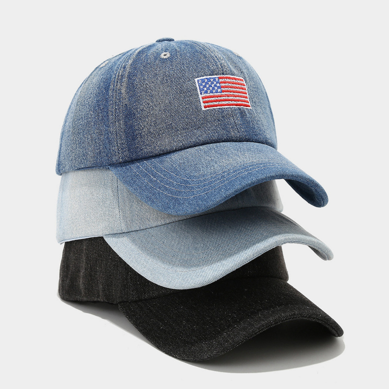 Dad Hat Cotton - Винтажная джинсовая бейсболка с вышивкой флага
